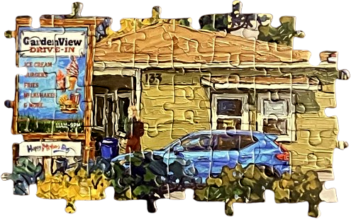The Gardenview Drive-in restaurant in Wawanesa, in a painted style